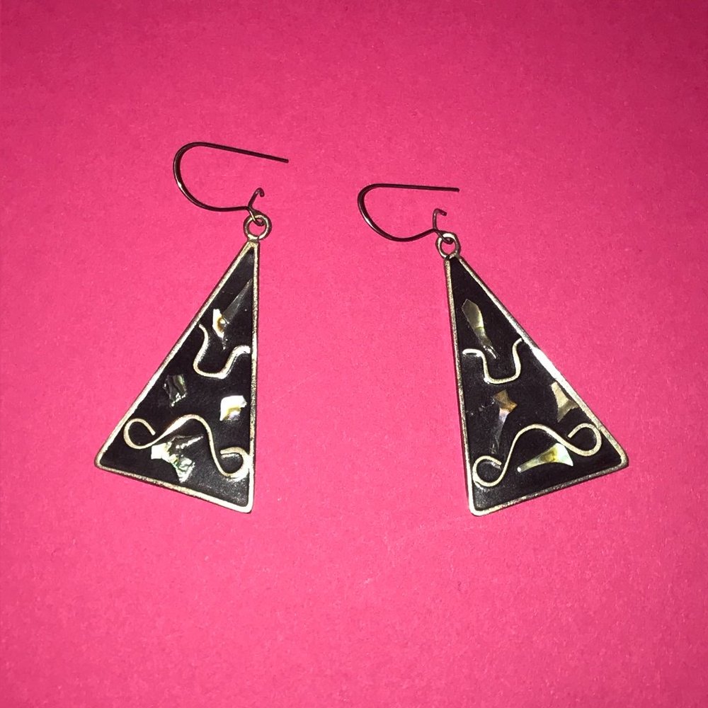 Silver Vintage Mother of Pearl Inlay Earrings
